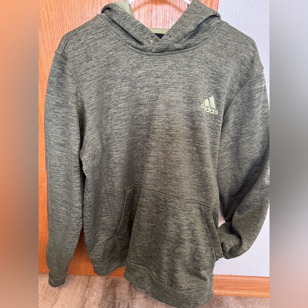 Adidas CLIMAWARM SIZE LG GREEN – GRAY HOODIE, TRANSFER LOGO